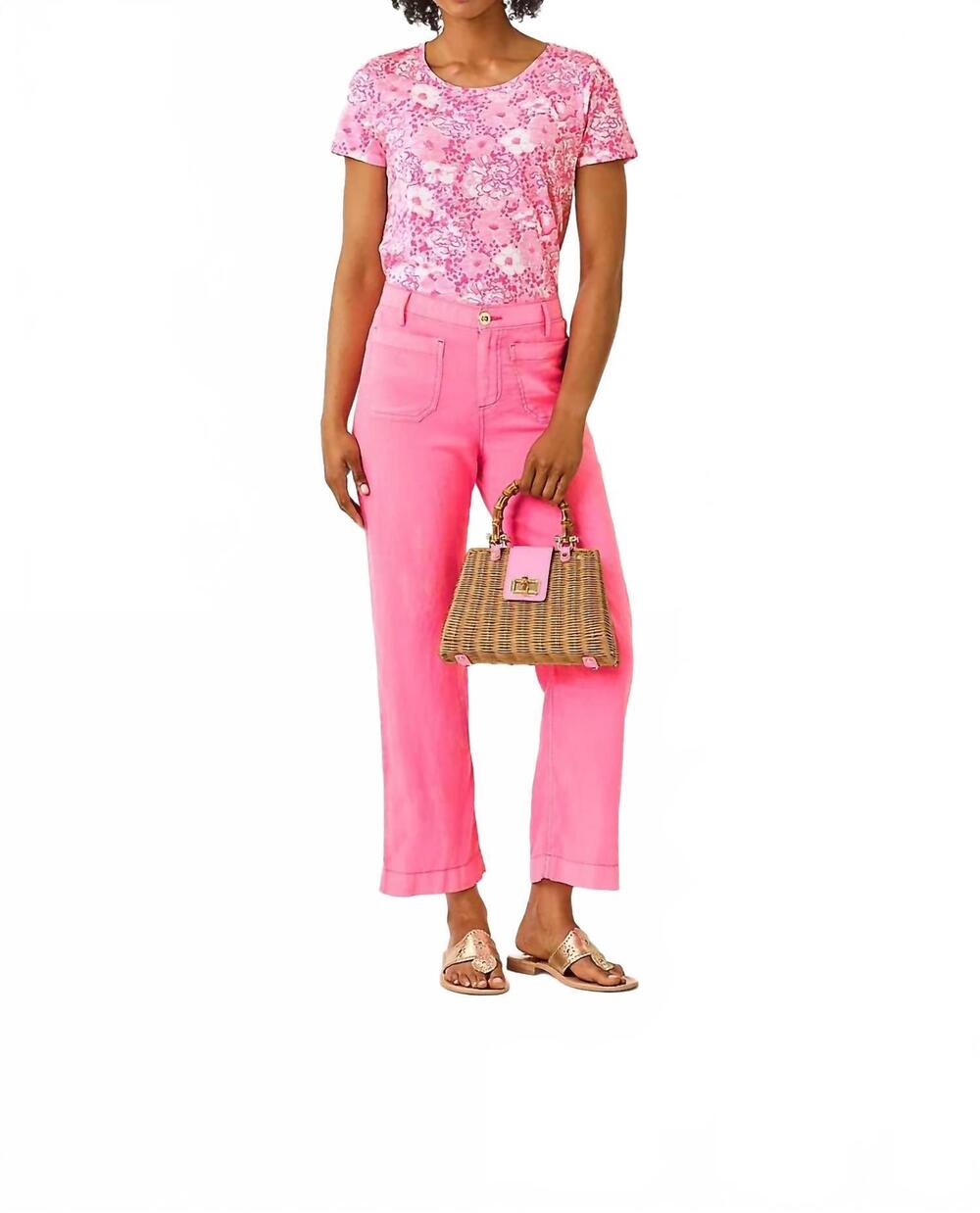 NEW LILLY PULITZER amiko high rise linen pant in cherry blossom pink